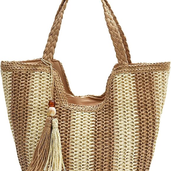 Women Straw Beach Tote Bag Large Weave Summer Boho Shoulder Handbag - Picture 1 of 7